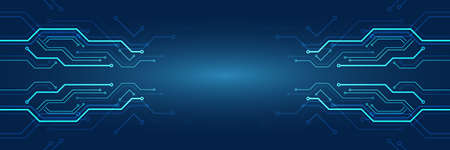 Hi-tech computer digital technology concept. 3d Futuristic glowing circle. Wide perspective Blue...