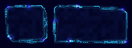 Abstract futuristic technology interface design. Sci Fi control display. Creative vector HUD GUI, UI interface screen design. User Interface for web banner, presentation. Hi-tech elements background.のイラスト素材