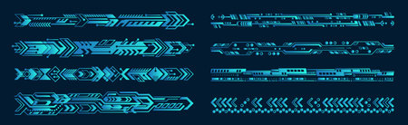 Abstract futuristic technology interface design. Sci Fi control display. Creative vector HUD GUI, UI interface screen design. User Interface for web banner, presentation. Hi-tech elements background.のイラスト素材