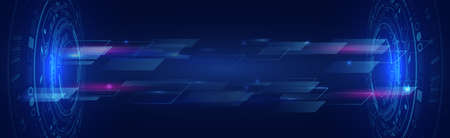 Digital poster templates. Technology or science design. Vector banner design with hexagons and circuit board abstract background. High tech design concept. Futuristic business layout.のイラスト素材