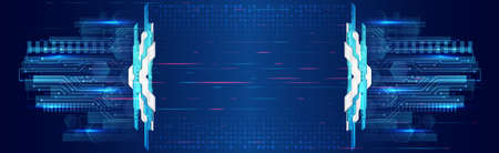 Digital poster templates. Technology or science design. Vector banner design with hexagons and circuit board abstract background. High tech design concept. Futuristic business layout.のイラスト素材