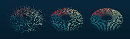 Big data visualization banner. Abstract background with circles array, binary code. Connection...