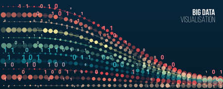 Information analytics concept. Abstract stream information with waves array and binary code....