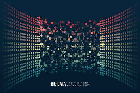 Sorting data. Vector technology background. Big data visualization. Information analytics concept. Abstract stream information with spiral array, lines binary code. Filtering machine algorithms.のイラスト素材