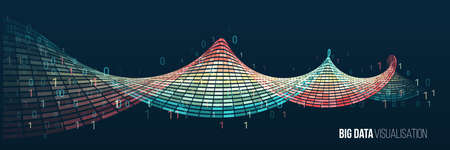 Sorting data. Vector technology background. Big data visualization. Information analytics concept. Abstract stream information with spiral array, lines binary code. Filtering machine algorithms.のイラスト素材