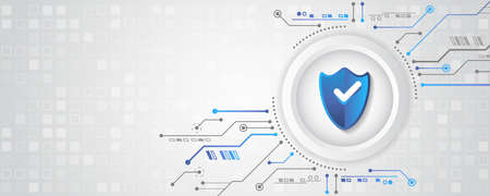 Cyber Security and information or network protection. Internet security concept with shield and hi-tech technology elements background.のイラスト素材