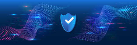 Cyber Security and information or network protection. Internet security concept with shield and hi-tech technology elements background.のイラスト素材