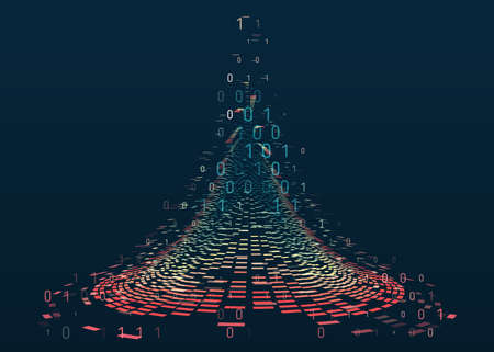 Vector technology background. Big data visualization. Abstract stream information with squares array and binary code. Information analytics concept. Filtering machine algorithms. Sorting data.のイラスト素材