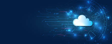 Web hosting vector banner. Cloud technology, media server. Futuristic Hosting server. Abstract...