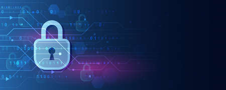 Cyber security internet and networking concept. Digital internet communication on blue background....