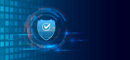 Data security system, information or network protection. Cyber security and data protection. Padlock icon, future technology for verification. Abstract circuit board.のイラスト素材