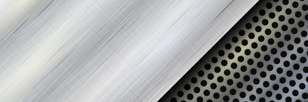 Texture with reflective stainless steel. Gray gradient iron pattern vector illustration. Brushed metal black background.のイラスト素材