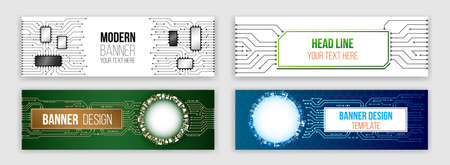 Abstract web design banner. Modern graphic template for websites. High tech futuristic technology background.のイラスト素材