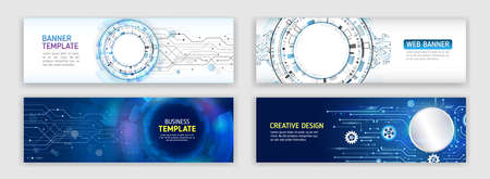 Abstract web design banner. Modern graphic template for websites. High tech futuristic technology background.のイラスト素材
