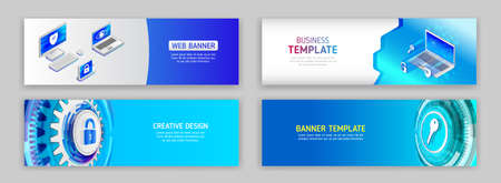 Abstract web design banner. Modern graphic template for websites. High tech futuristic technology background.のイラスト素材