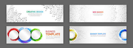 Abstract web design banner. Modern graphic template for websites. High tech futuristic technology background.のイラスト素材