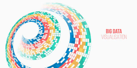 Abstract stream information with circles array and binary code. Information analytics concept. Filtering machine algorithms. Sorting data. Vector technology background. Big data visualization.のイラスト素材