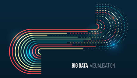 Abstract stream information with circles array and binary code. Information analytics concept. Filtering machine algorithms. Sorting data. Vector technology background. Big data visualization.のイラスト素材
