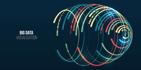 Abstract stream information with circles array and binary code. Information analytics concept. Filtering machine algorithms. Sorting data. Vector technology background. Big data visualization.のイラスト素材