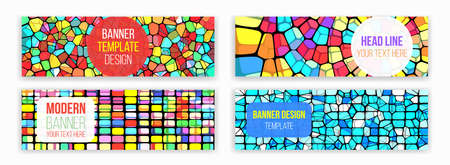 Abstract web design banner. Modern graphic template for websites. Multicolored mosaic in vintage style. Geometric abstraction from glassのイラスト素材