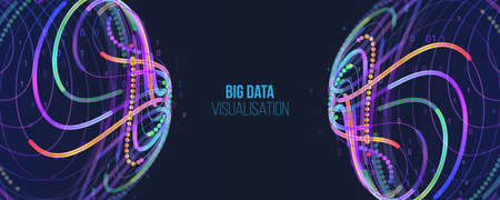 Big data visualization. Information analytics concept. Abstract stream information. Filtering machine algorithms. Sorting binary code. Vector technology background.のイラスト素材