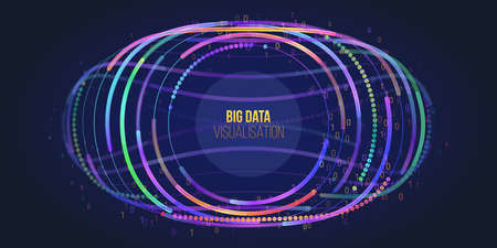Big data visualization. Information analytics concept. Abstract stream information. Filtering machine algorithms. Sorting binary code. Vector technology background.のイラスト素材