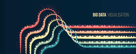 Big data visualization. Information analytics concept. Abstract stream information. Filtering machine algorithms. Sorting binary code. Vector technology background.のイラスト素材