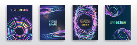 Digital technology and modern scientific concepts. Vector template for brochure or cover. Big data visualization array. Business layout, futuristic brochures, flyers, placards, presentation.のイラスト素材