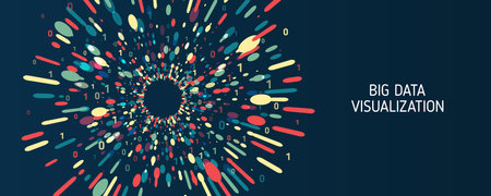 Abstract equalizer particles glowing waves background. Big data 3d technology concept. Futuristic infographic design.のイラスト素材