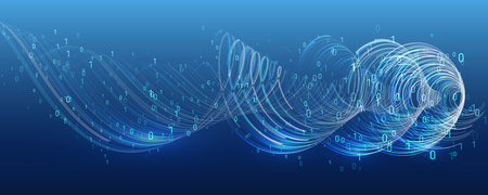 The global wireless standard concept. Hi-tech communication illustration on a blue background. 5G high-speed information transmission technology.のイラスト素材