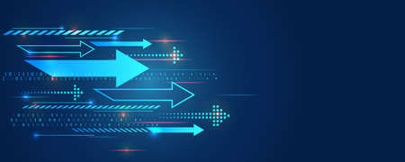 Futuristic red-blue stripes with arrows. Modern high-tech background for presentations and websites. Abstract background with glowing dynamic lines.のイラスト素材
