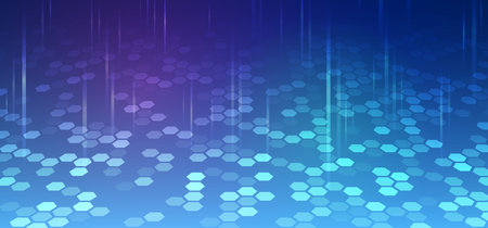 Hi-tech communication illustration on a blue background. 5G high-speed information transmission...