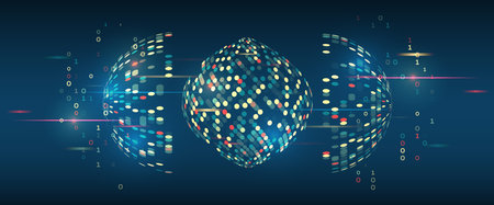 Structuring the flow of information. Data analytics concept. Sorting a large amount of data on a dark background. Big data visualization. Futuristic network or business analytics.のイラスト素材