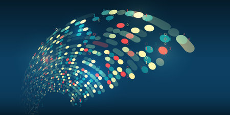 Structuring the flow of information. Data analytics concept. Sorting a large amount of data on a dark background. Big data visualization. Futuristic network or business analytics.のイラスト素材