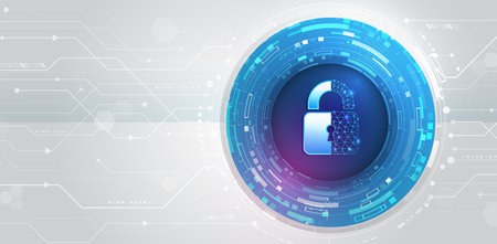 Vector illustration of data security services. Data protection, privacy, and internet security concept. Hi-tech background. Cyber security for business and internet projects.のイラスト素材