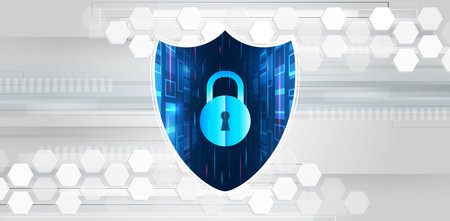 Hi-tech background. Cyber security for business and internet projects. Vector illustration of data security services. Data protection, privacy, and internet security conceptのイラスト素材