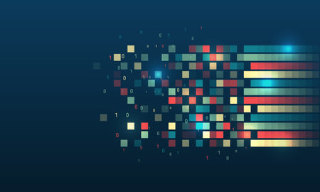 Structuring the flow of information. Data analytics concept. Sorting a large amount of data on a dark background. Big data visualization. Futuristic network or business analytics.のイラスト素材