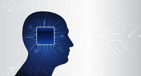 Digital brain, vector software digital code. The abstract face of artificial intelligence. Head...
