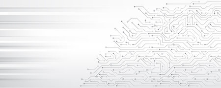 Hi-tech communication design. Electronic vector illustration. Abstract modern digital science technology futuristic circuit board. Cyber connection on the gray background.のイラスト素材