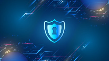 Vector illustration of data security services. Data protection, privacy, and internet security concept. Hi-tech various background. Cyber security for business and internet projects.のイラスト素材