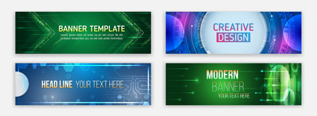 Abstract banner on the theme of data protection, cyber security, science, data array. Futuristic digital communication background. Blue technology cover. Modern hi tech horizontal banner templates.のイラスト素材