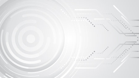 Hi-tech gray background with various technology elements. vector illustration of circles and lines with shadows. Abstract futuristic communication.のイラスト素材
