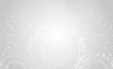 Hi-tech gray background with various technology elements. vector illustration of circles and lines with shadows. Abstract futuristic communication.のイラスト素材