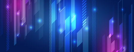 High computer technology design. Modern science vector presentation. Abstract lines and glow, futuristic concept. Data transfer and protection, internet communication on a purple background.のイラスト素材