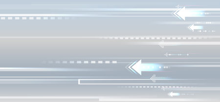 Science concept, horizontal arrows and stripes. Abstract hi tech communication for presentation or banner. Sci-fi gray background with various technology elements.のイラスト素材