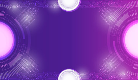 Digital communication, data protection, high tech presentation, science cover. Abstract blue futuristic background consisting of printed circuit board, circles and other technological elements.のイラスト素材