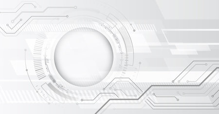 Abstract gray high-tech background consisting of circles and other technological elements. Digital communication, data protection, futuristic presentation, scientific cover.のイラスト素材