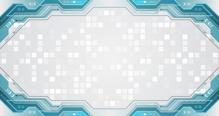 Hi-tech computer digital technology concept. Wide gray background with various technological elements. Abstract technology communication, vector illustration. Futuristic design for presentation.のイラスト素材