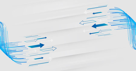 Abstract hi tech communication for presentation or banner. Sci-fi gray background with various technology elements. Science concept, horizontal arrows and stripes.のイラスト素材