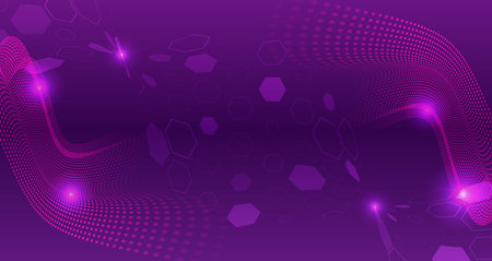 Polygonal abstract composition. Purple molecular background for the presentation of health, medical or technical topics. Geometric background from hexagonal objects, lines and shadows.のイラスト素材